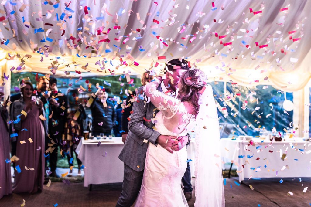 The first dance showered in confetti at Greenacre Events wedding venue