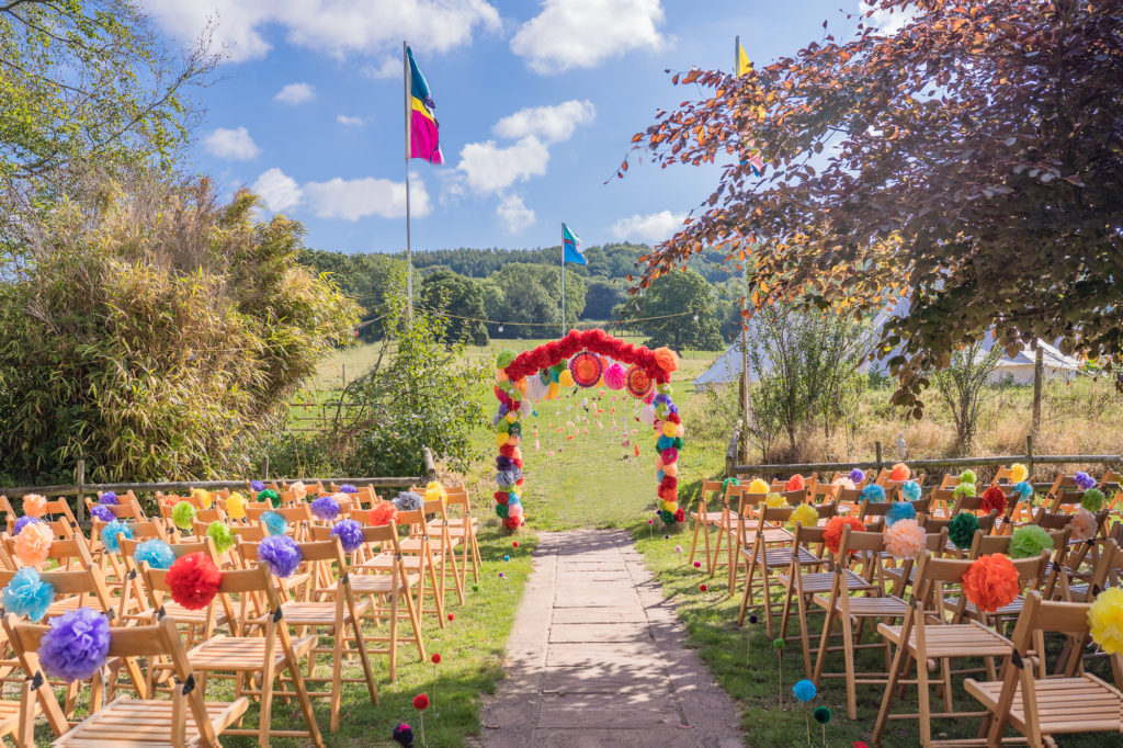 Chairs laid out for the wedding ceremony at our venue in Devon