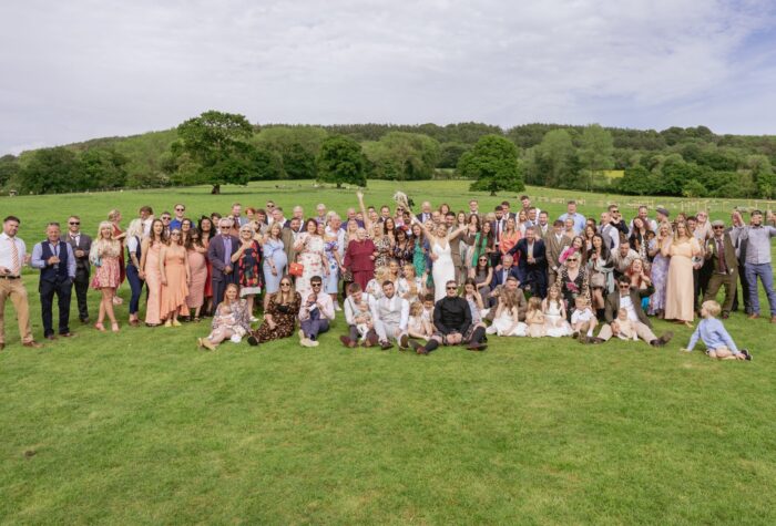 Wedding guest gather for photographs at Greenacre Events in Devon