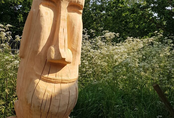 Wooden carving in the grounds of Greenacre Events wedding venue, Devon