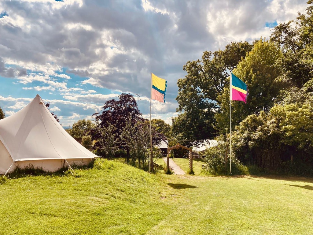 The view down the wedding venue from the bell tent field